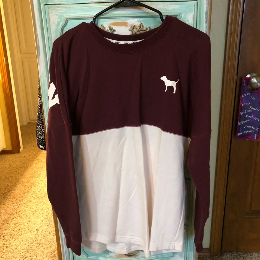 Long sleeve PINK burgundy/ white shirt.